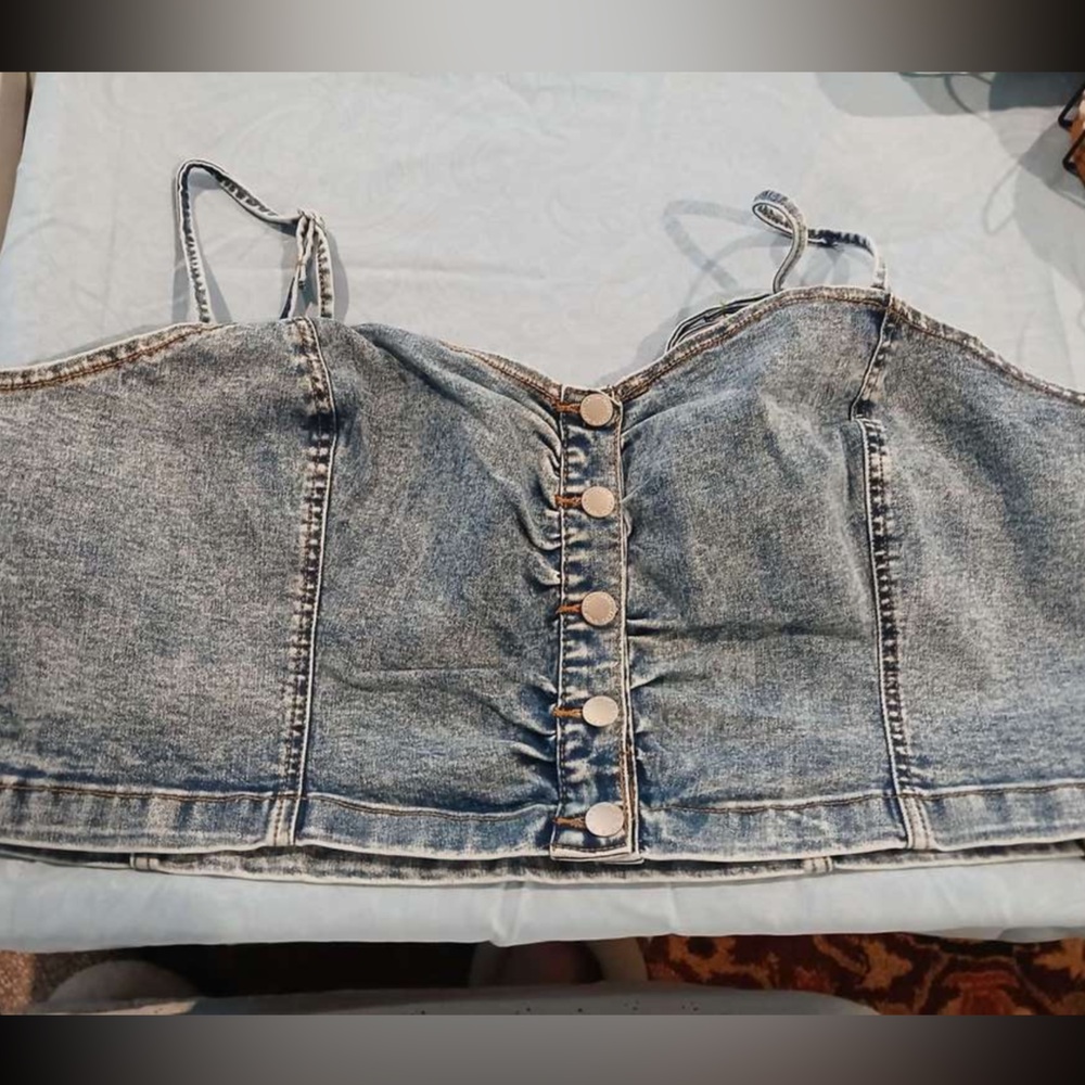 Women's Plus Size Denim corset Sleeveless Cami Crop Top - Picture 7 of 7